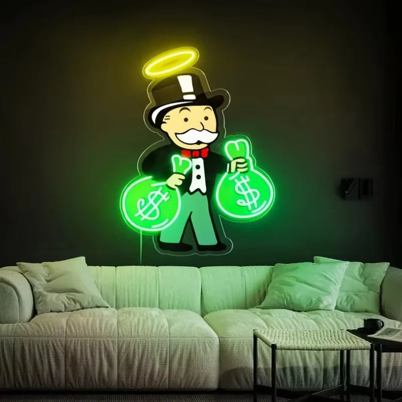 Monopoly Cash LED Neon Sign UV Neon Light Acrylic Art Custom LED Signs Bedroom Living Room Decor Wall Art Led Neon Light Decor